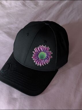 Black Cap with Purple Sunflower Patch